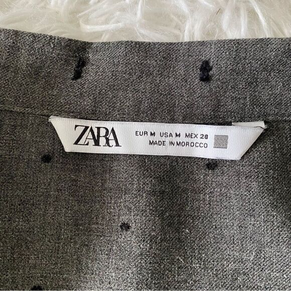 Zara Gray Tie Collar A-Line Long Sleeve Shirt Dress Size M - Picture 8 of 9